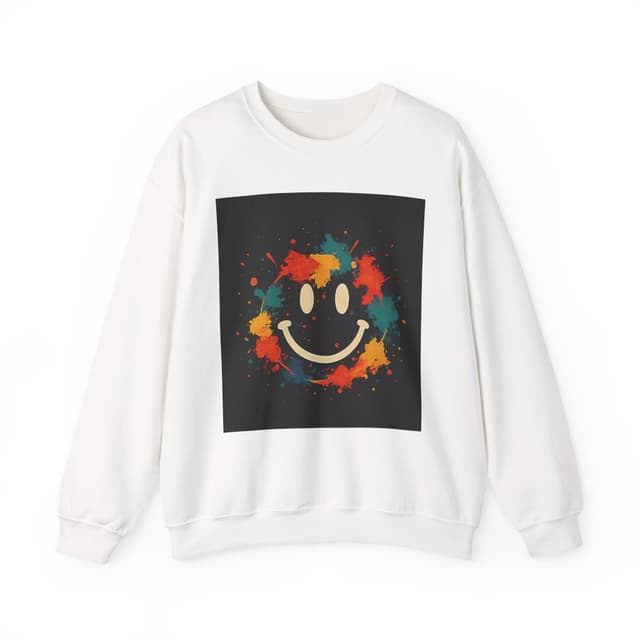 Colorful Smiley Face Crewneck Sweatshirt Cozy Pullover, Casual Wear