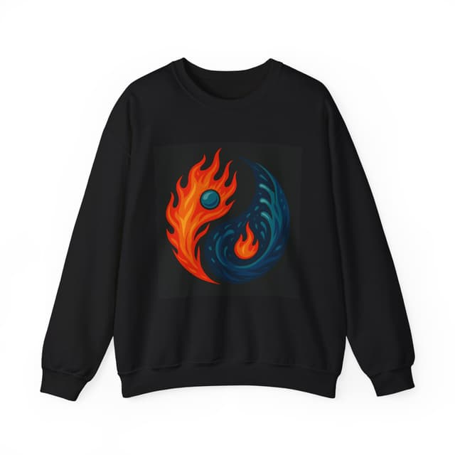 Fire Water Ying Yang Unisex Sweatshirt - Cozy Crewneck, Artistic Apparel